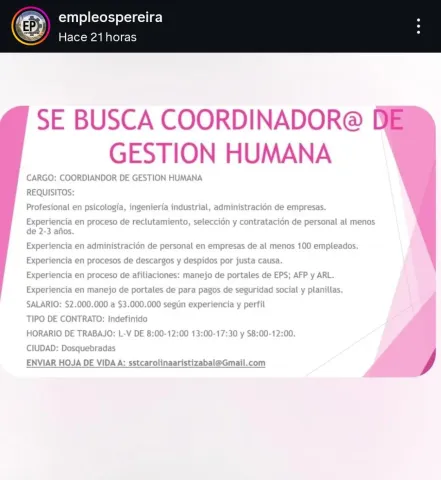 coordinador de gestion humana