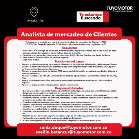 analista de mercadeo clientes