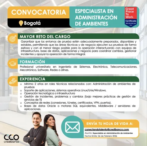 especialista administración ambientes