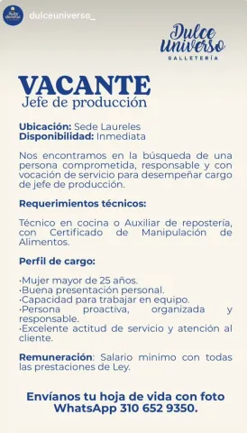 jefe producción galletería