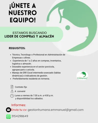 Líder de compras y almacén — Porcícola Emmanuel AXM
