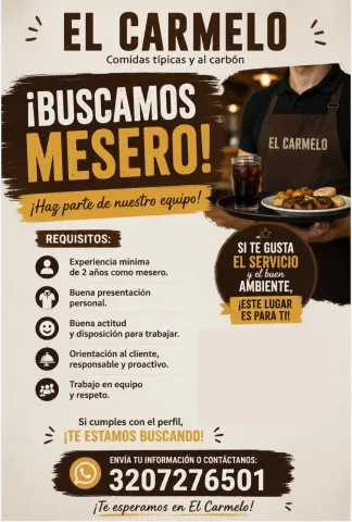 Mesero — El Carmelo Comidas Típicas y al Carbón Tebaida