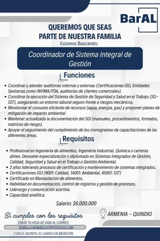 Coordinador de sistema integral de gestión — BarAL AXM