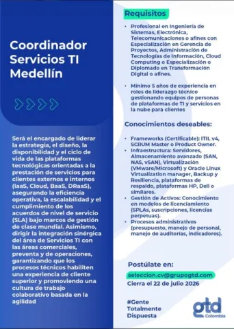 Coordinador servicios TI - GTD Colombia