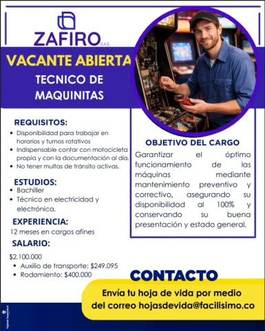 Técnico de maquinitas — Zafiro S.A.S. - QUIN