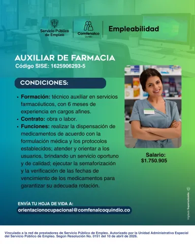 Auxiliar de farmacia — Comfenalco Quindío AXM