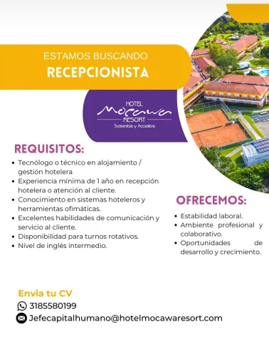 Recepcionista - Hotel Mocawa Resort