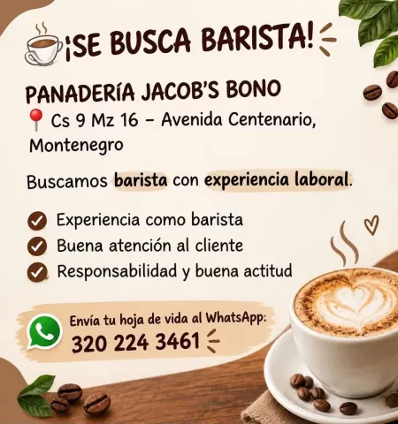 Barista - Panadería Jacob's Bono