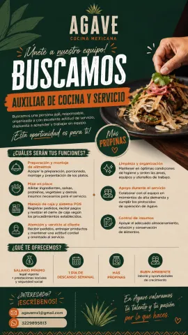 Auxiliar de Cocina y Servicio - Agave Cocina Mexicana