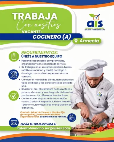 Vacante Cocinero(a) - AIS, Armenia