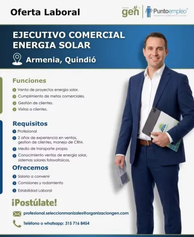 Oferta laboral: ejecutivo comercial de energía solar en Armenia
