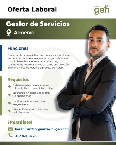 Oferta laboral: gestor de servicios en Organización GEN, Armenia