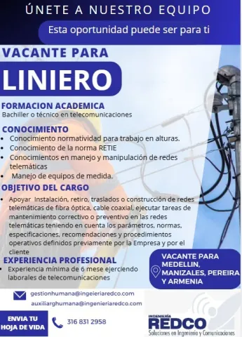 Vacante liniero de telecomunicaciones - Redco
