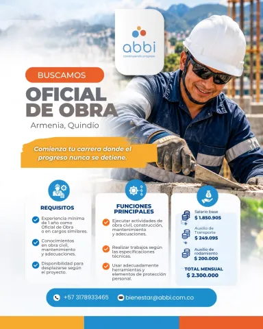 Oferta de empleo: oficial de obra en Abbi, Armenia