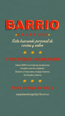 Personal de Cocina y Salón - Barrio Laureles