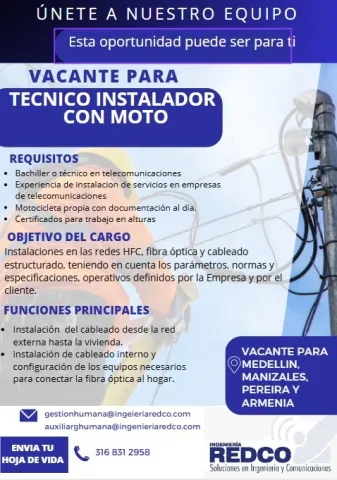 Vacante técnico instalador con moto - Redco