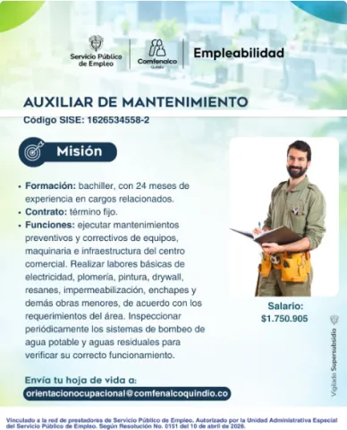 Auxiliar de Mantenimiento - Comfenalco Quindío