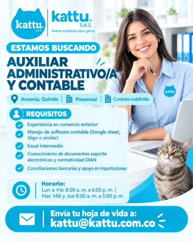 Vacante Auxiliar Administrativo/a y Contable - Kattu S.A.S.