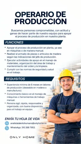 Vacante Operario de Producción - Only Home