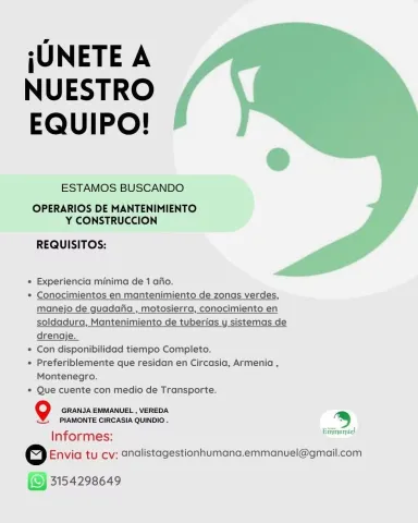 Operarios de Mantenimiento - Finca Emmanuel